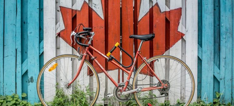 bicycle and a Canadian flag