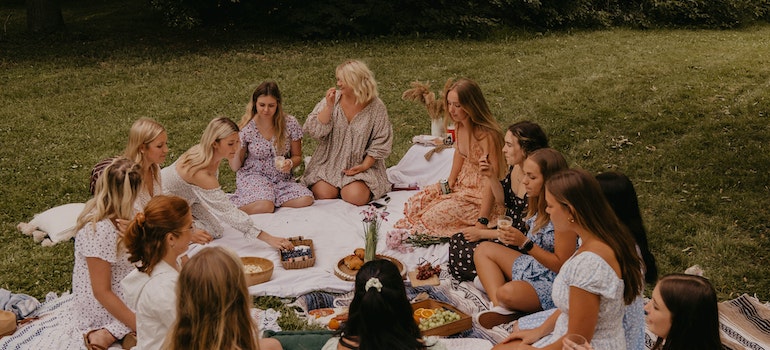 Women having a picnic in a park