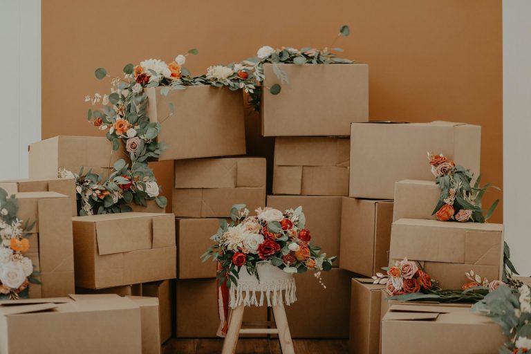 Moving supplies decorated in flowers