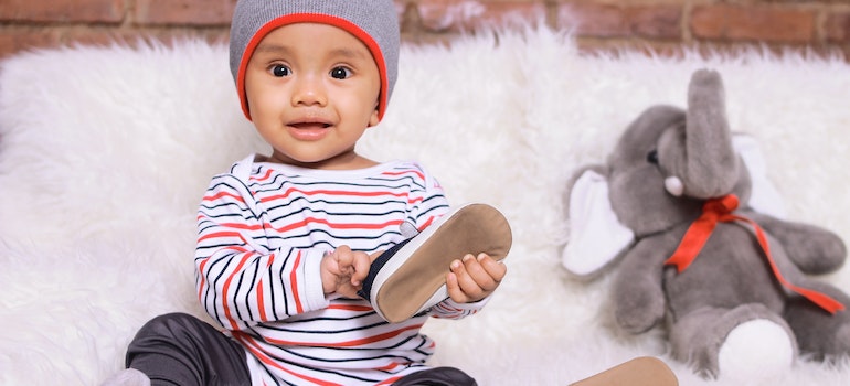 A baby playing