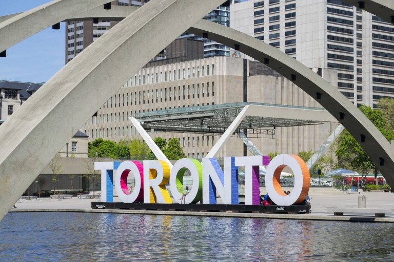 Nathan Phillips Square with giant TORONTO sign.