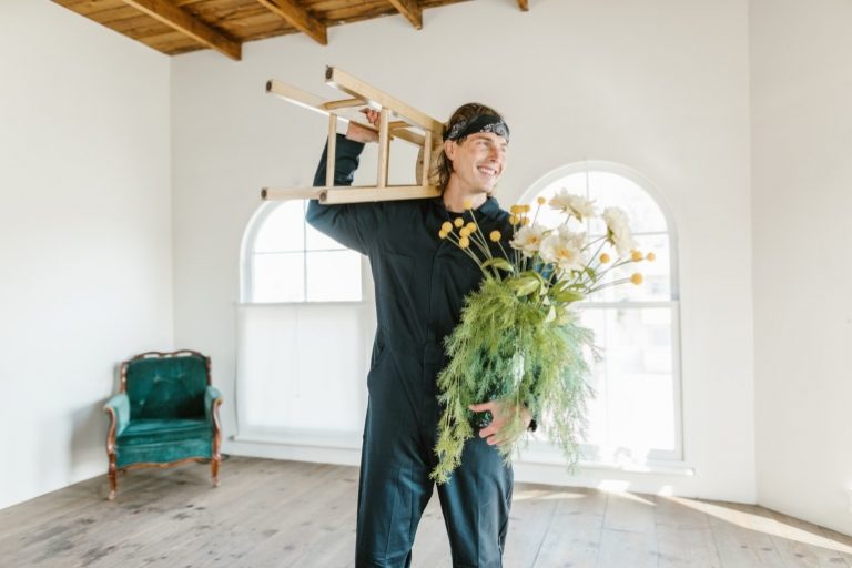 a man carrying things