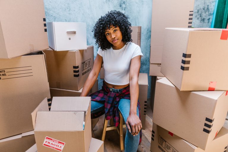 A woman preparing for a move