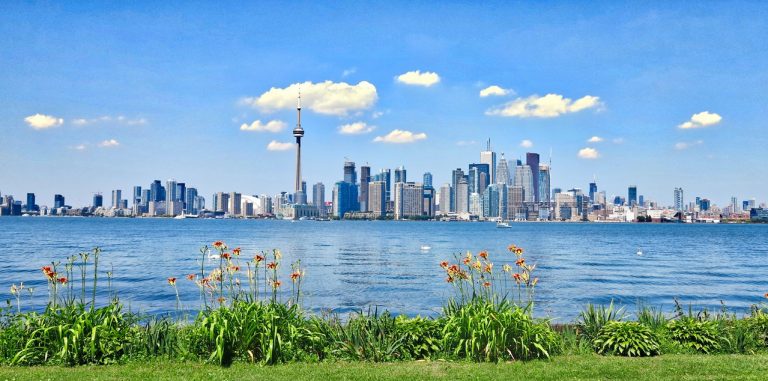 view of Toronto over a lake