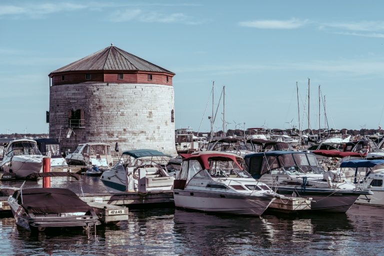 Shoal Tower and Boats in Harbour, Kingston