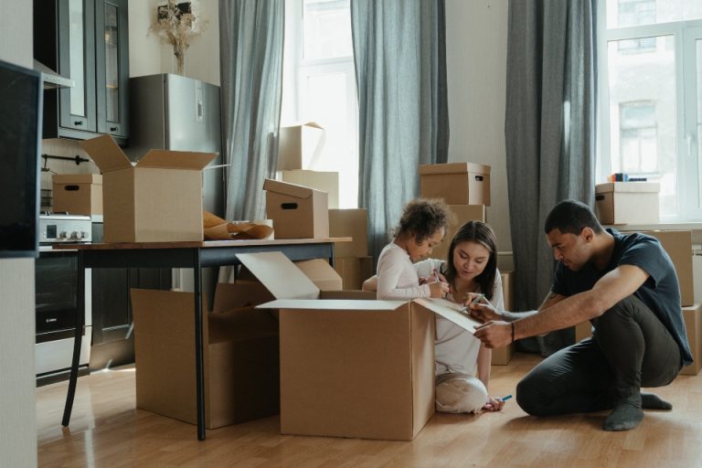 a family packing for a move