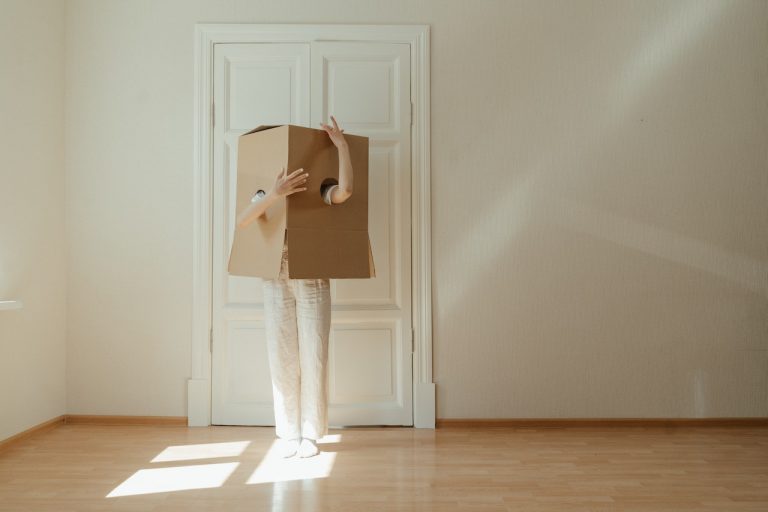 A person with a box on their head