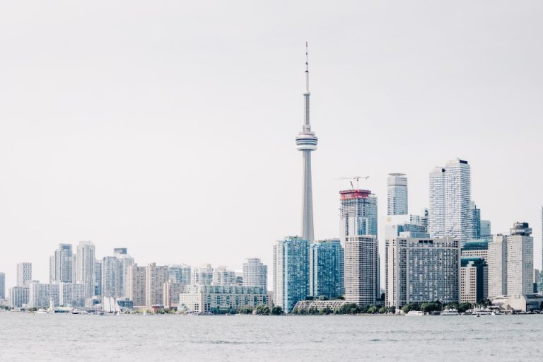 A photo of Toronto buildings seen from water