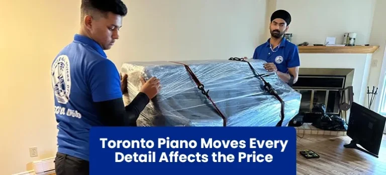 Movers preparing a piano for a Toronto home move