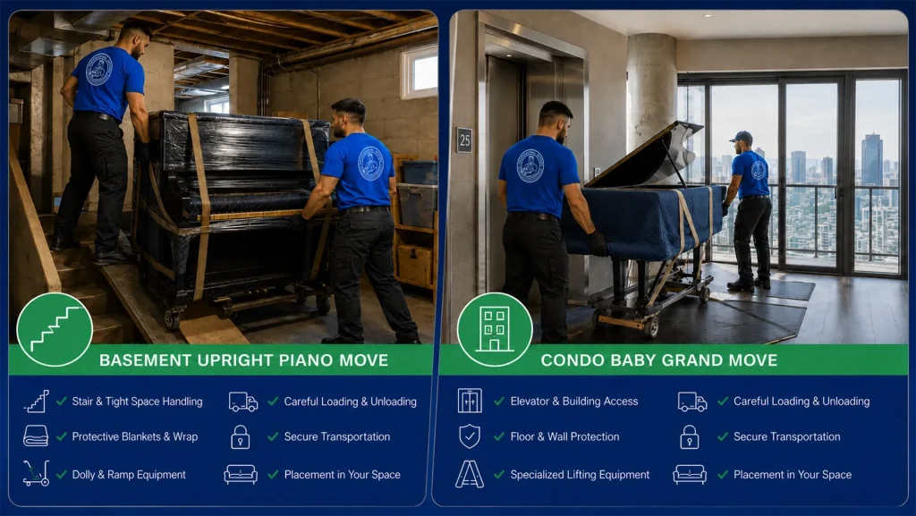 Piano movers reviewing quote details before a Toronto move