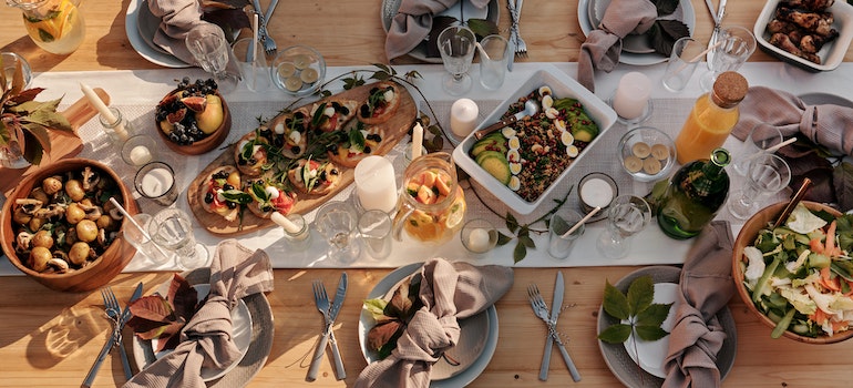 High angle shot of a table with different dishes served