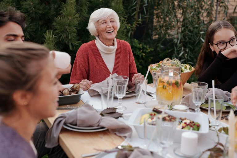 A happy family having dinner