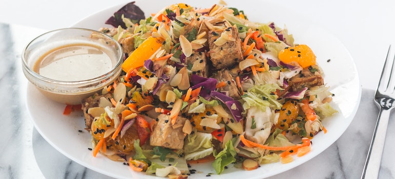 A chicken salad on a plate