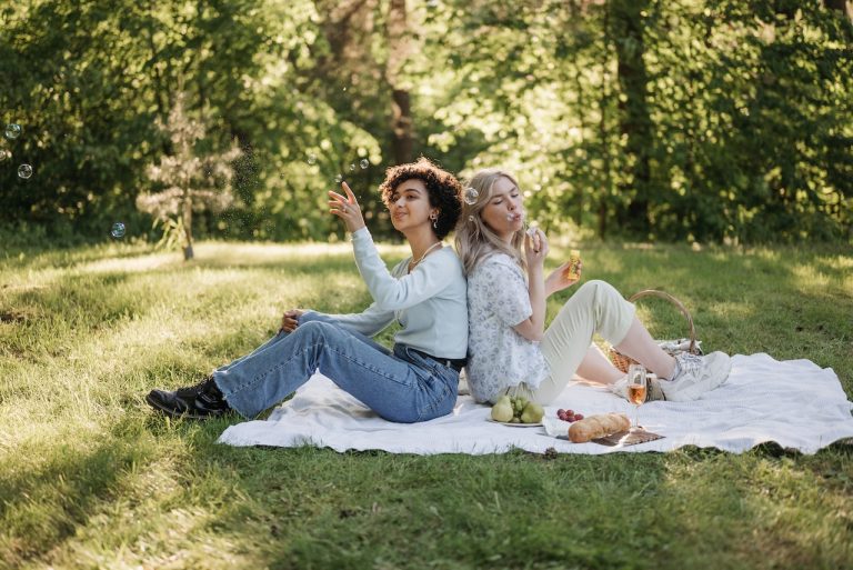 Two girls enjoying in a park as they spend a relaxing weekend in Bradford