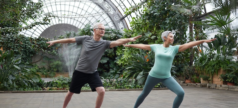 A couple doing yoga