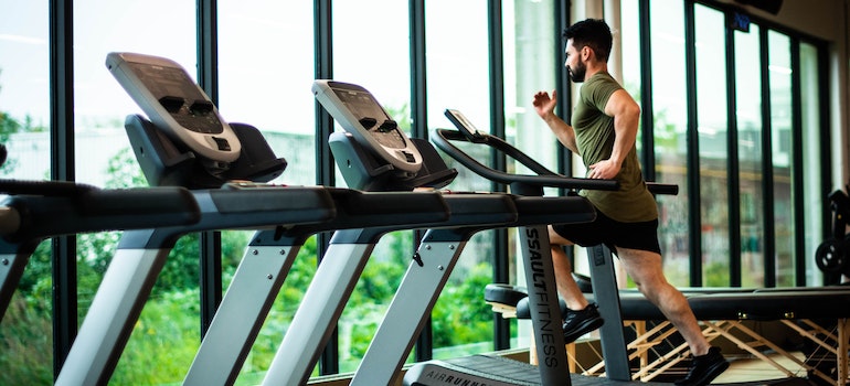 A person running in a gym