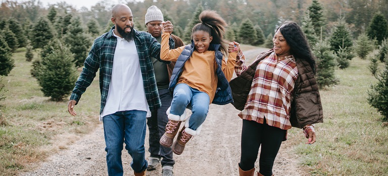 a family playing outside