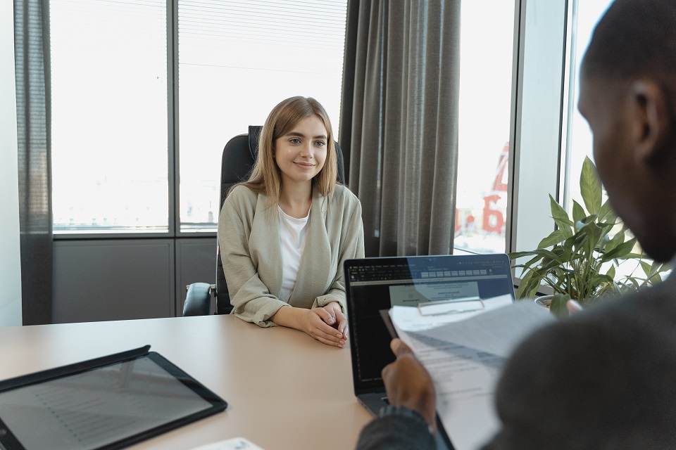 a girl being interviewed