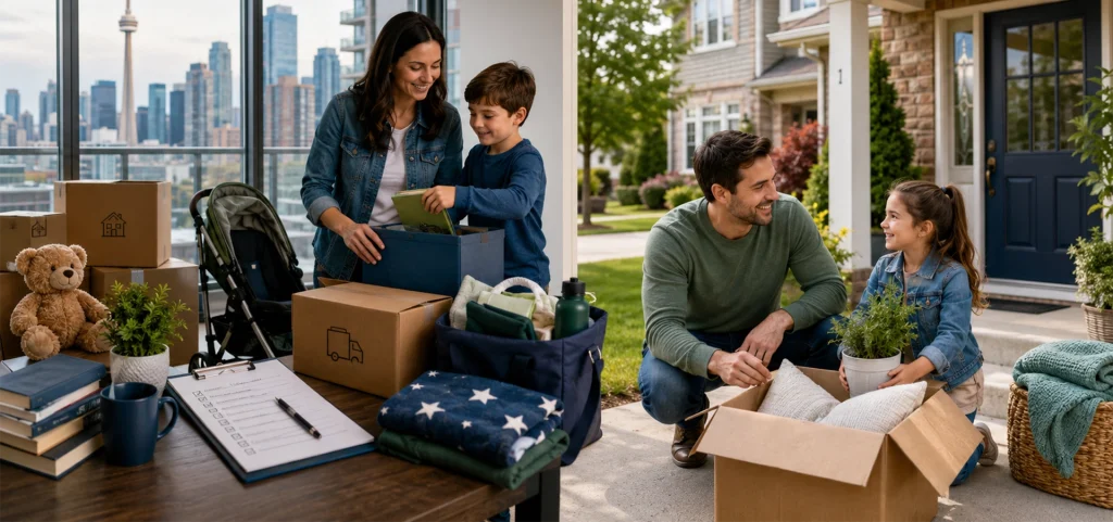 Family preparing for a move from Downtown Toronto to Oakville.