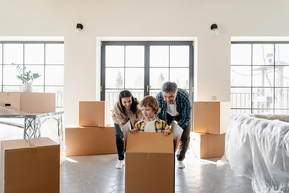 a family settling in their new home