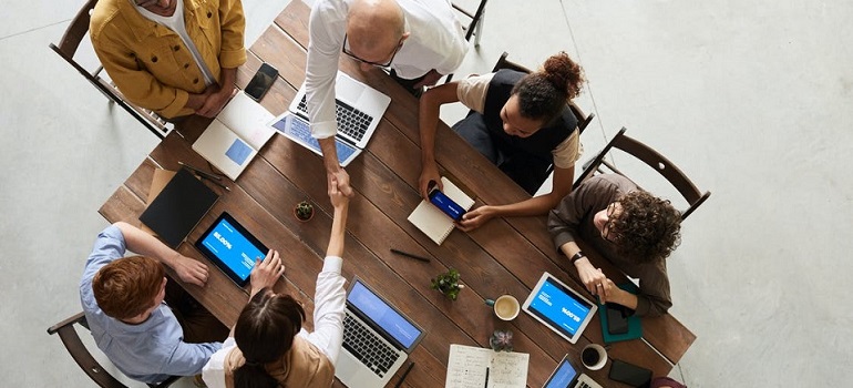 a team working in their new office 