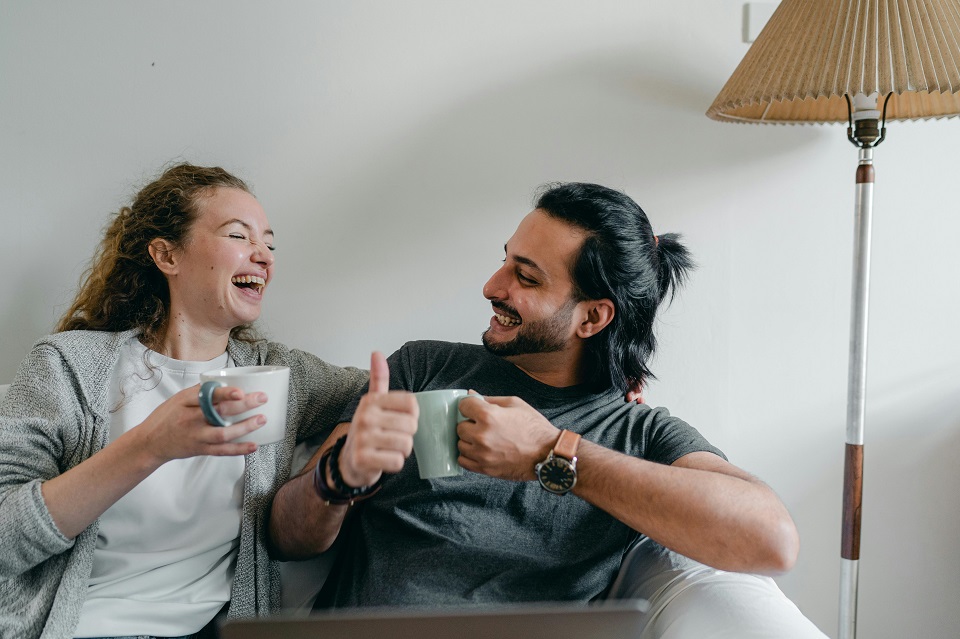 a couple laughing after a spring m