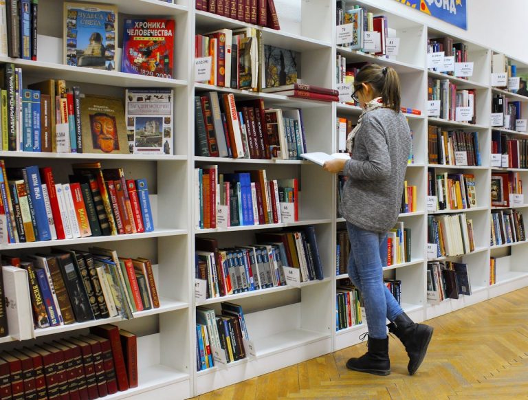a teacher in a library