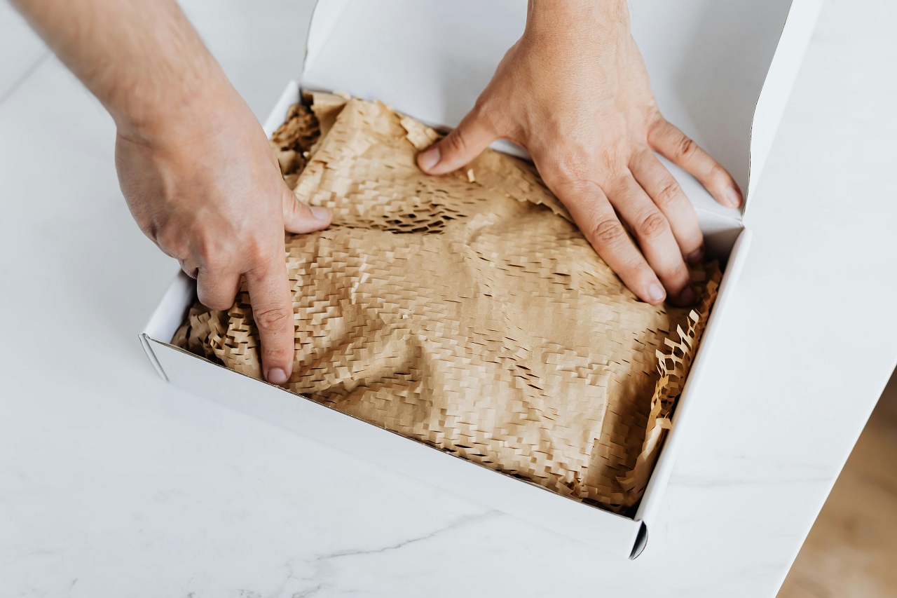 a woman packing items