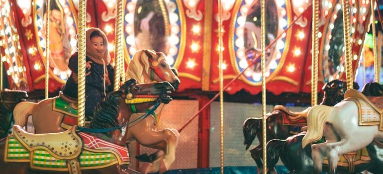 Carnival carousel ride at night