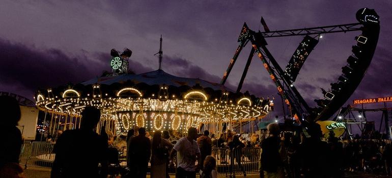 Nighttime carnival with vibrant lights