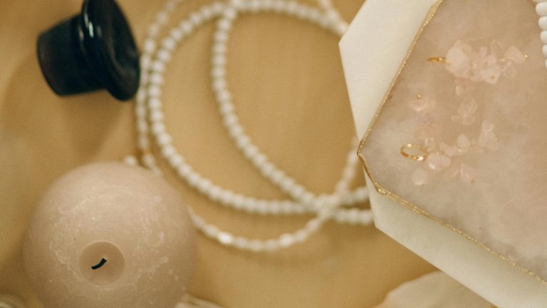 necklaces on a desk