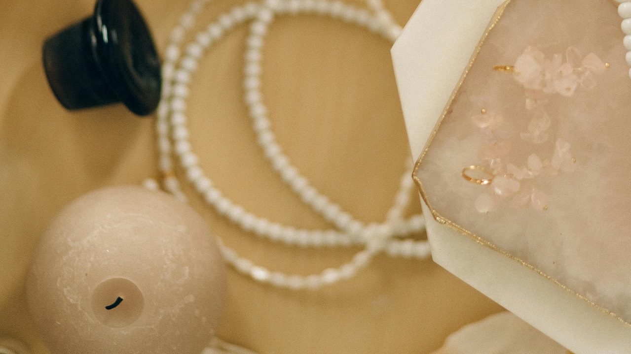 necklaces on a desk