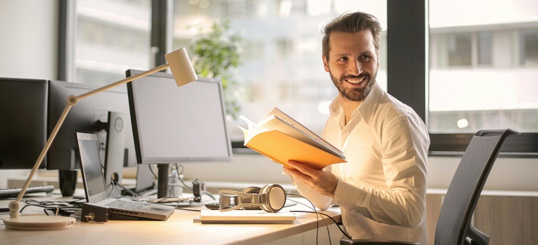 a man working in an office