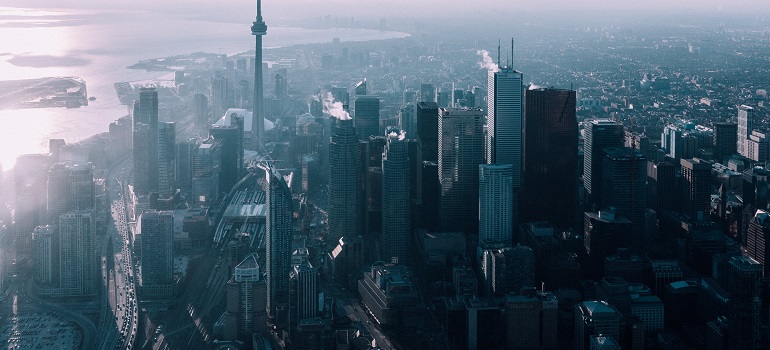 Toronto during early morning and aerial view