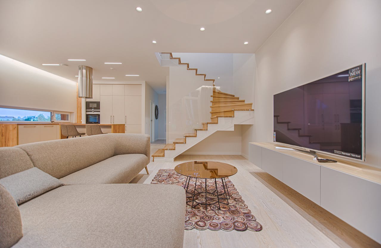 a beige living room