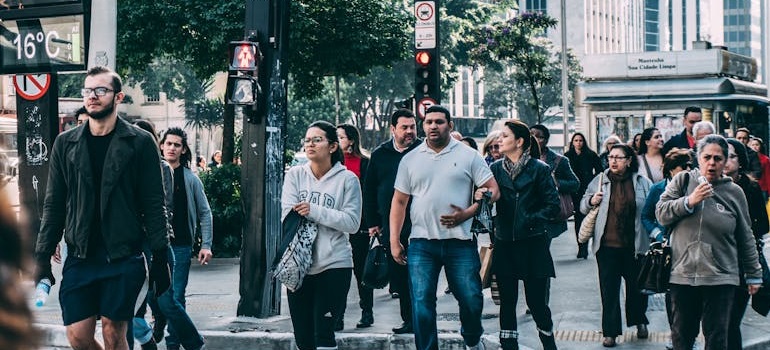Downtown Brampton pedestrians during busy afternoon
