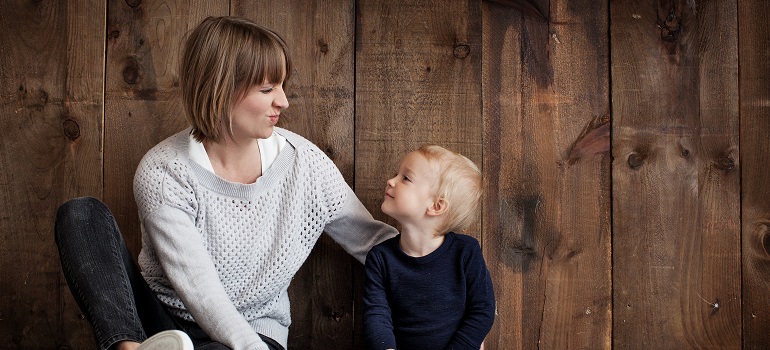 mother and son talking