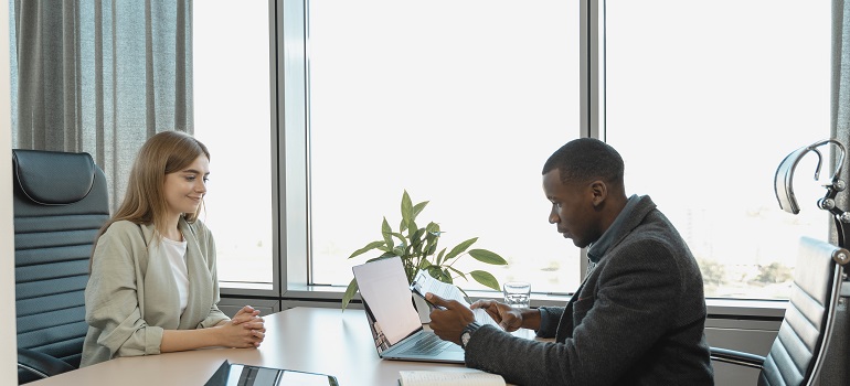 a woman in a job interview