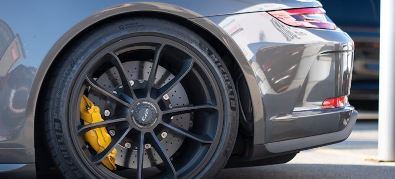 Porsche brake system close-up.