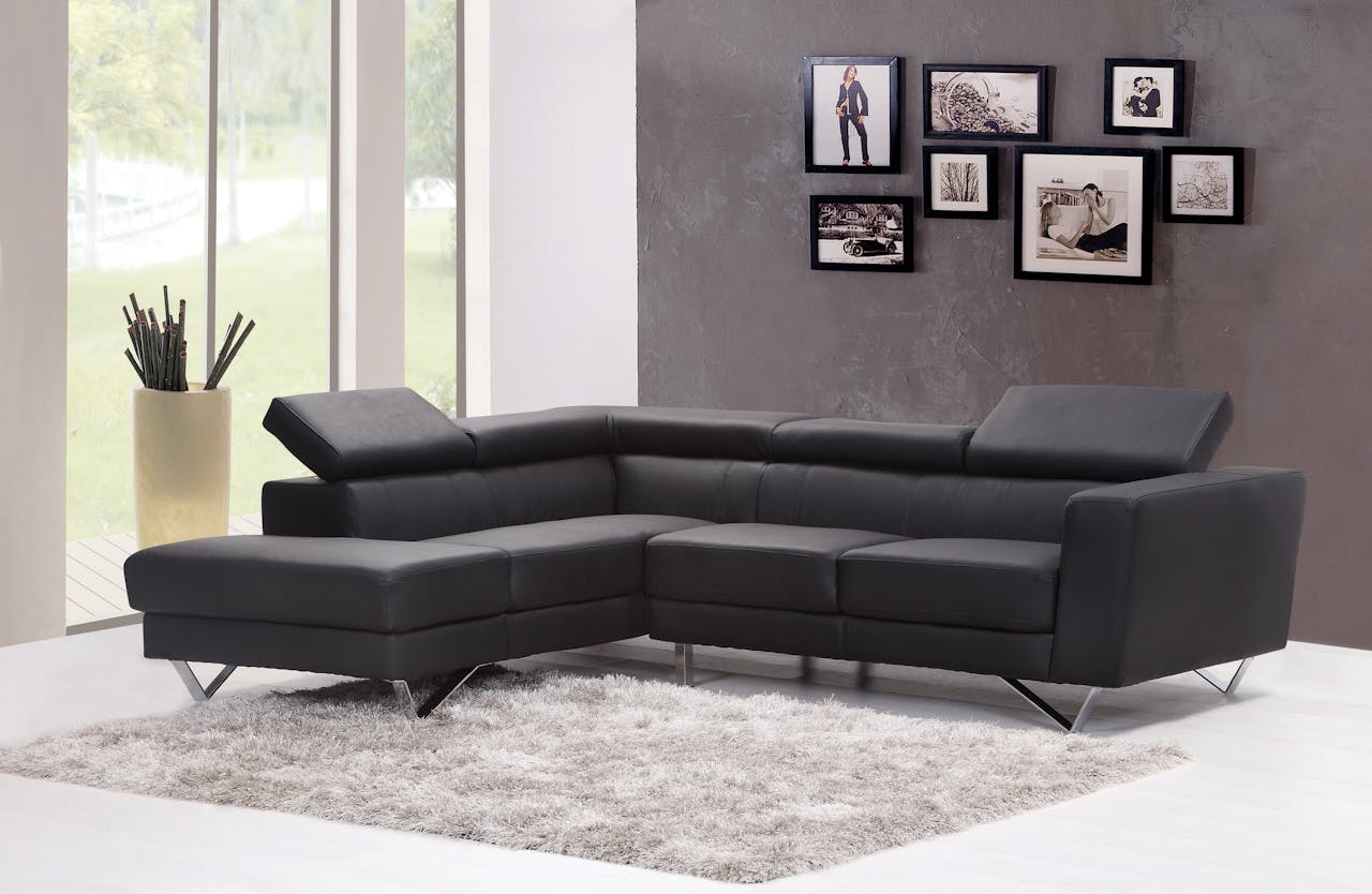 a large black sofa