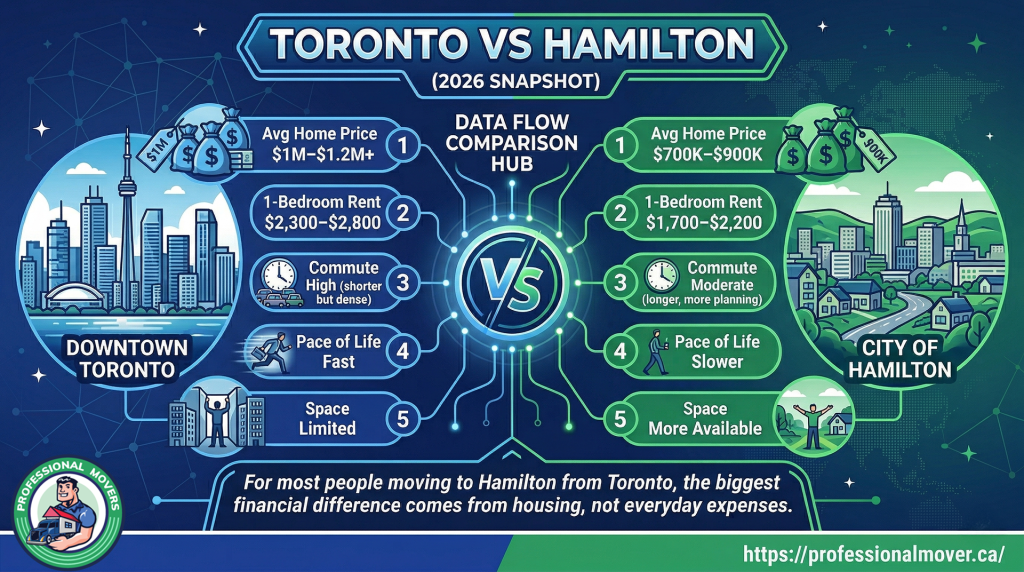 A detailed lifestyle and real estate guide featuring a comprehensive Toronto vs Hamilton comparison for residents planning a potential relocation.