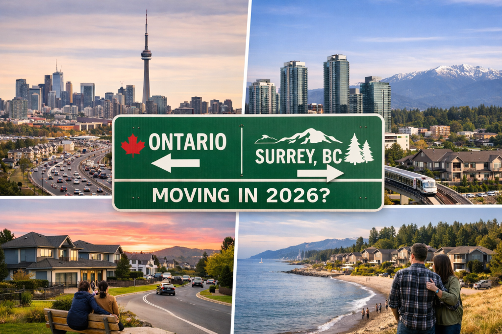 Expert planning and cross-country logistics for moving to Surrey BC from Ontario including inter-provincial relocation timelines and transit costs.