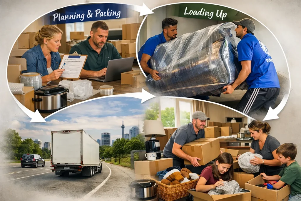 A comprehensive step-by-step residential relocation workflow in Brampton ensuring a smooth, efficient, and organized moving day.