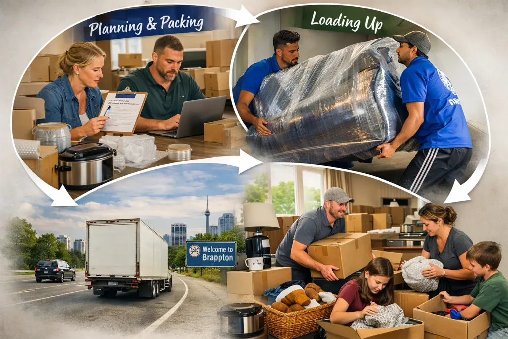 A comprehensive step-by-step residential relocation workflow in Brampton ensuring a smooth, efficient, and organized moving day.