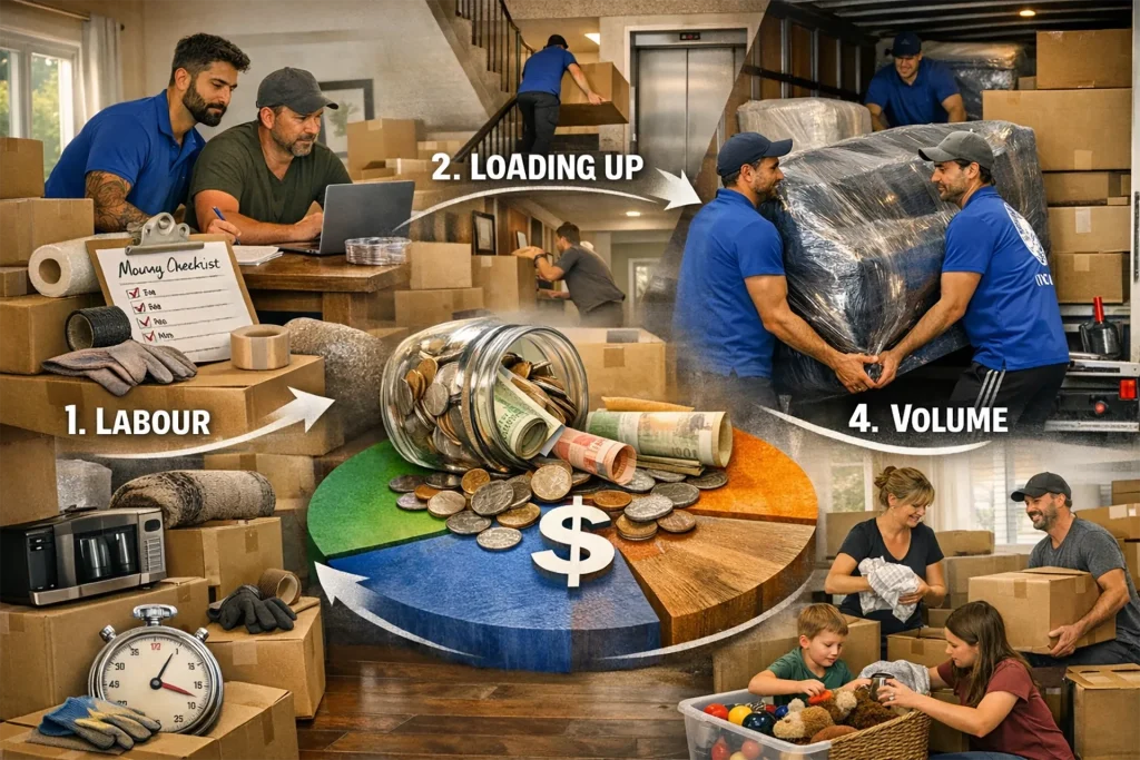 Breakdown of what really drives moving costs in Brampton, highlighting key factors like labour, property access, and household volume.