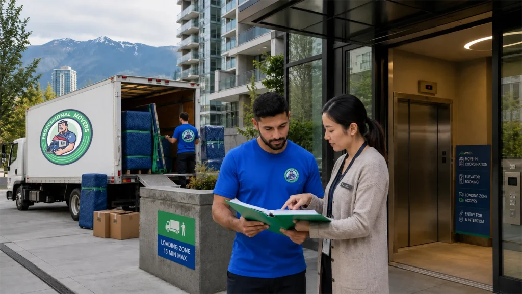 Strategic logistics checklist outlining building access details to confirm before moving day in Richmond and Burnaby to ensure strata compliance and seamless freight elevator reservations