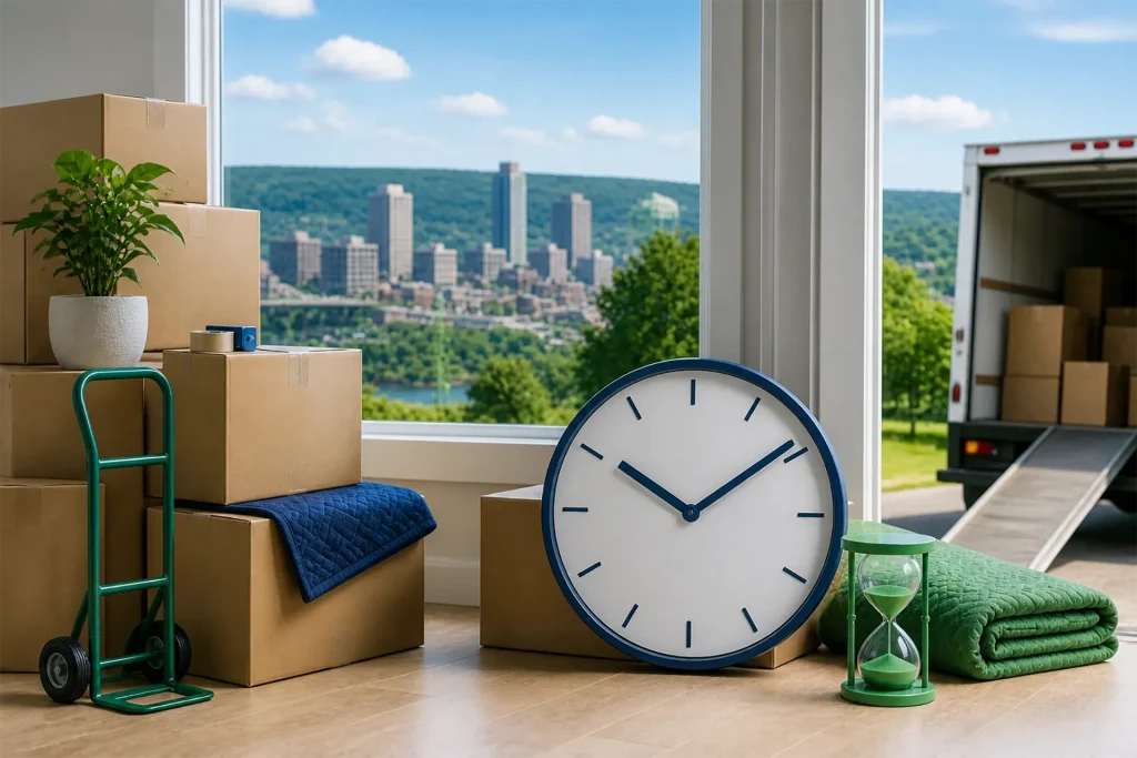 Strategic landscape formatted real photography asset detailing exact transit duration and how long does a move take in Hamilton through accurate local transit logistics and relocation scheduling.