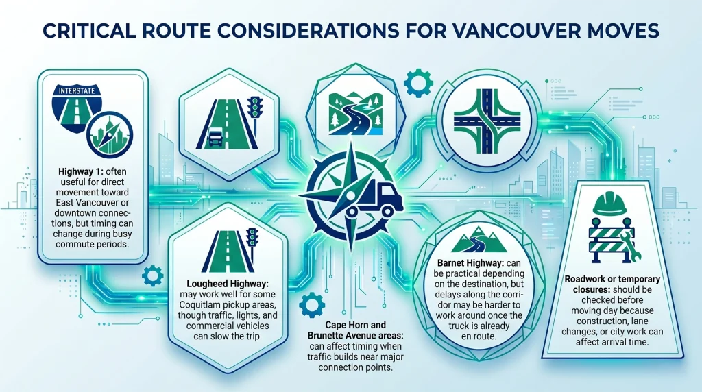 Coquitlam to Vancouver moving route timing and traffic factors
