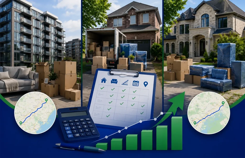 Comparison showing why similar Toronto to Kitchener-Waterloo moves can have different quotes based on access, inventory, and timing factors.