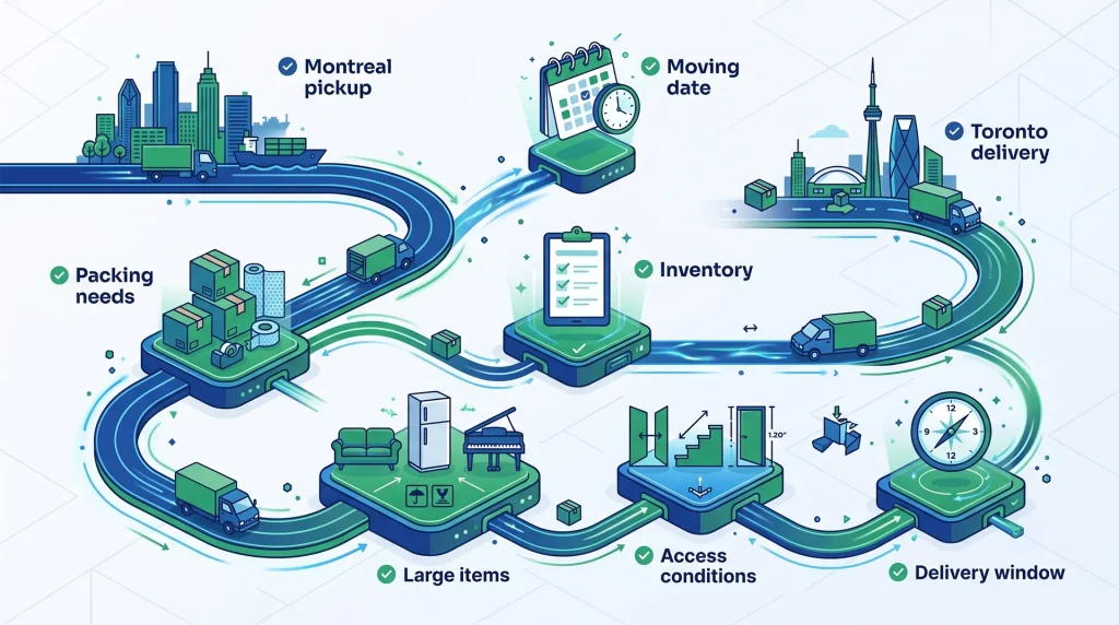 Checklist showing the details a Montreal-to-Toronto moving quote should include